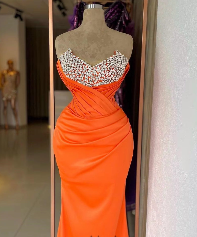 Bling Sweetheart Formal Occasion Dresses Crystals Pleat Saudi Arabia Vestidos De Fiesta Customised Plus Size