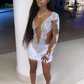 Sheer Beaded White Feather Long Sleeve African Cocktail Dresses Black Girls Short Prom Dresses Birthday Party Gowns Homecoming