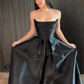 Elegant Strapless Evening Dress Sexy Satin Puffy A-line Prom Dress Sleeveless Party Dress