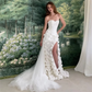 Romantic Strapless 3D Flowers Wedding Dress For Bride Stunning Engagement Party Evening Gown With Side High Split