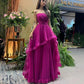 A Line Tulle Fuchsia Prom Dresses Strapless Ruffles Women Evening Party Gowns Customized Pleat Formal Bridesmaid Wear