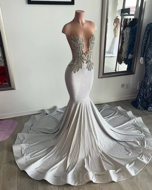 Women African American Prom Dresses Mermaid Sheer Beaded Black Girls Nigeria Saudi Arabia Evening Dresses Gown