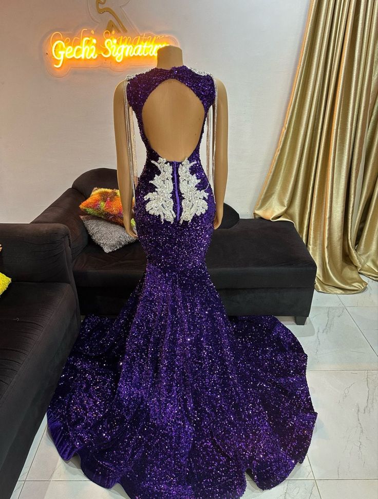 Long Purple Sequin Dress, Prom Dress, Wedding Reception Dress, Party Dress, Birthday Dress, Homecoming Dress, women clothing, Mermaid Dress