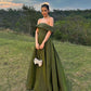 Off Shoulder Green Prom Dress A Line Evening Gown