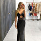 Black V-Neck Sleeveless Sheath Floor Length Prom Dress