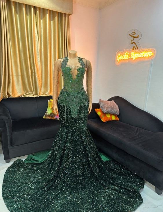 Green mermaid prom dress, evening dress, reception dress, homecoming dress, prom dress, bridal dress, birthday day, gift for her, prom gown