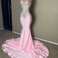 Chic Pink Strapless Sleeveless Mermaid Prom Dress with Embroidery