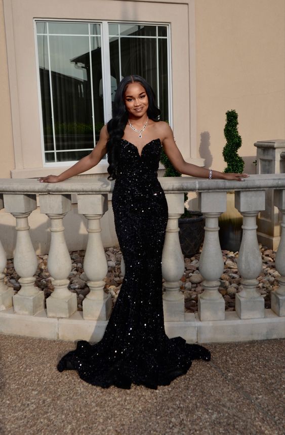 Simple Mermaid Black Sequin Prom Dresses 22th Birthday Outfit