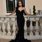 Black Appliques Sweetheart Keyhole Trumpet Long Prom Dress