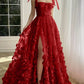 A-Line/Princess Spaghetti Straps Long Prom Floral Dresses With Split Side