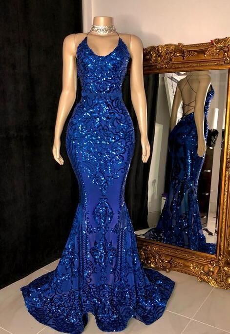 Sexy backless royal blue evening dresses, prom dresses