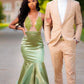 Charming Green Appliques Mermaid Prom Evening Maxi Dress Floor-Length Sweep Train Dress