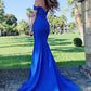 Gorgeous Mermaid Satin Ruffles Sleeveless Off-the-Shoulder Prom Dresses