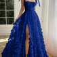 A-Line/Princess Spaghetti Straps Long Prom Floral Dresses With Split Side