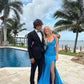 Elegant Blue V Neck Prom Dress With Split,Blue Formal Dress