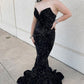 Black Appliques Sweetheart Keyhole Trumpet Long Prom Dress