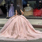 Pink Quinceanera Dresses Off Shoulder Glitter Sweet 16 Princess Party Ball Gowns