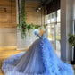 Blue Princess Quinceanera Dress V Neck Glitter Sequins Beading Flowers Party Sweet 16 Gown Vestidos De 15 Años