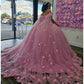 Princess Pink Lace Off Shoulder Quinceanera Dresses For Sweet 16 Years Gowns Birthday Party Princess Lace Appliques Puffy Ball