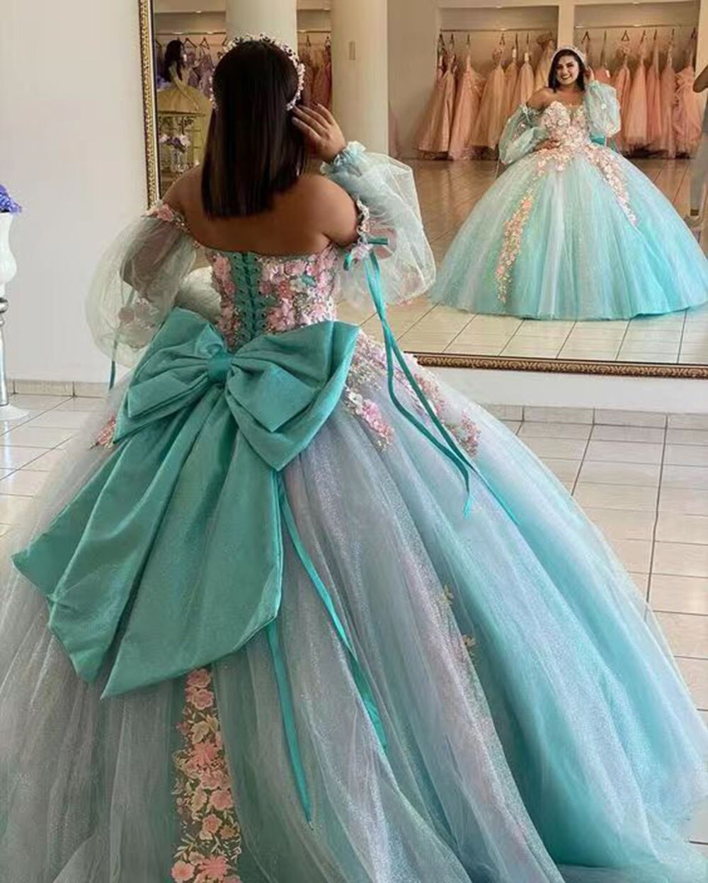 Glitter Sweetheart Princess Prom Party Dresses Quinceanera Dress 3D Flowers Ball Gown Sweet 15 16 Dress For Girls