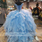 Eelgant Sky Blue Lace Quinceanera Dresses For Girls Off Shoulder Beaded Appliques Plus Size Evening Birthday Party Gowns