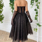 Charming Little Black Lace Dresses Strapless Exposed Boning Formal Womem Cocktail Party Gowns Tea Length Sparkly Maxi Night