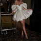 Fashion Ivory Mini Dress Party Off Shoulder Dropped Sleeve Pretty Princess Short Prom Gowns To Party Dresses Satin