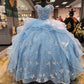 Eelgant Sky Blue Lace Quinceanera Dresses For Girls Off Shoulder Beaded Appliques Plus Size Evening Birthday Party Gowns