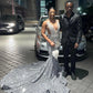 Sparkly Sliver Prom Mermaid Party Dresses 2023 Beading African Black Girls Evening Occasion Gowns Vestidos De Graduación