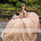 Princess Champagne Ball Gown Quinceanera Dresses Beaded Appliques Sweet 16 Dress With Bow vestidos de 15 anos