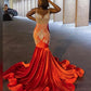 Sparkly Beaded Mermaid Prom Dresses For Black Girls 2023 Orange Velvet Plus Size Formal Birthday Party Evening Occasion Gowns Ve