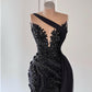 V-Neck Black Elegant Mermaid Prom Dress Sequined Lace Appliques Formal Evening Gowns Illusion Tulle Custom Made Vestido De Novia