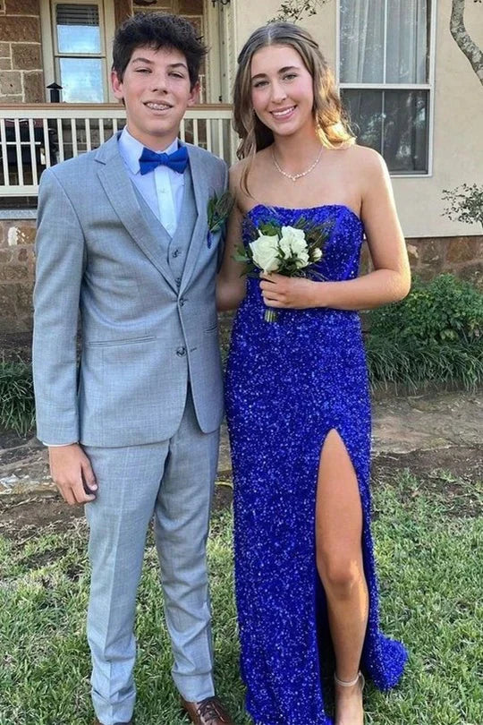 Gold Sequin Strapless Backless Mermaid Prom Dress