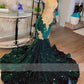 Sparkly Dark Green Mermaid Prom Dresses 2024 For Black Girls Golden Lace Appliques Beads Sequins Plus Size Evening Party Gown