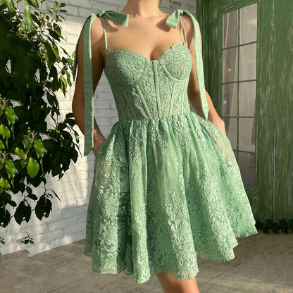 Mint Green Lace Homecoming Dresses A-line Mini Birthday Party Gown Robe de Cocktail Spaghetti Straps Short Prom Wear