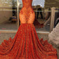 Glamorous Burnt Orange Scoop Sleeveless Mermaid Formal Dresses With Sequins Beadings