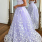 Strapless Purple Lace Long Prom Dress, Sweetheart Neck Purple Formal Dress, Purple Lace Evening Dress