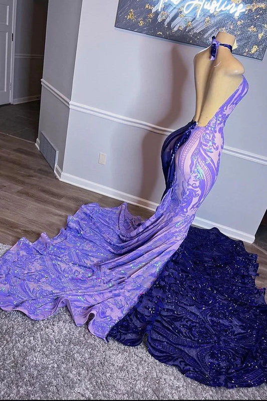 Classic Halter Sequins Prom Dress Mermaid Sleeveless Mix Colors