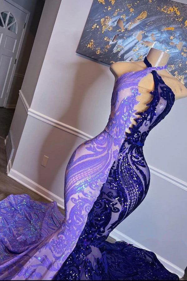Classic Halter Sequins Prom Dress Mermaid Sleeveless Mix Colors