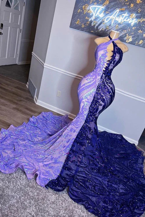 Classic Halter Sequins Prom Dress Mermaid Sleeveless Mix Colors