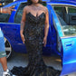 Black Appliques Sweetheart Keyhole Trumpet Long Prom Dress