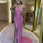 Sexy Birthday Dresses Pink Slit Sequin Prom Dresses Birthday Outfits