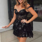 A Line Fchsia Homecoming Dress Seeing Sparkles Off the Shoulder Graduation Dress with Ruffles