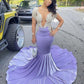 Shinning purple mermaid prom dress with train