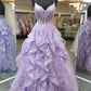 Lilac Lace Spaghetti Straps Prom Dress