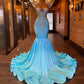 Crystal Prom Dresses, Blue Prom Dresses, Mermaid Prom Dresses, Court Train Prom Dresses, Beaded Prom Dresses, Mermaid Evening Dresses