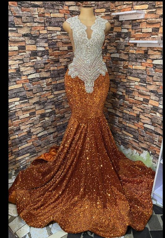 Unique orange Embellished Mermaid Dress, Sleeveless Dress,Long Prom Dress,Black girl dress,Wedding Dress, Reception Dress,Free Shipping