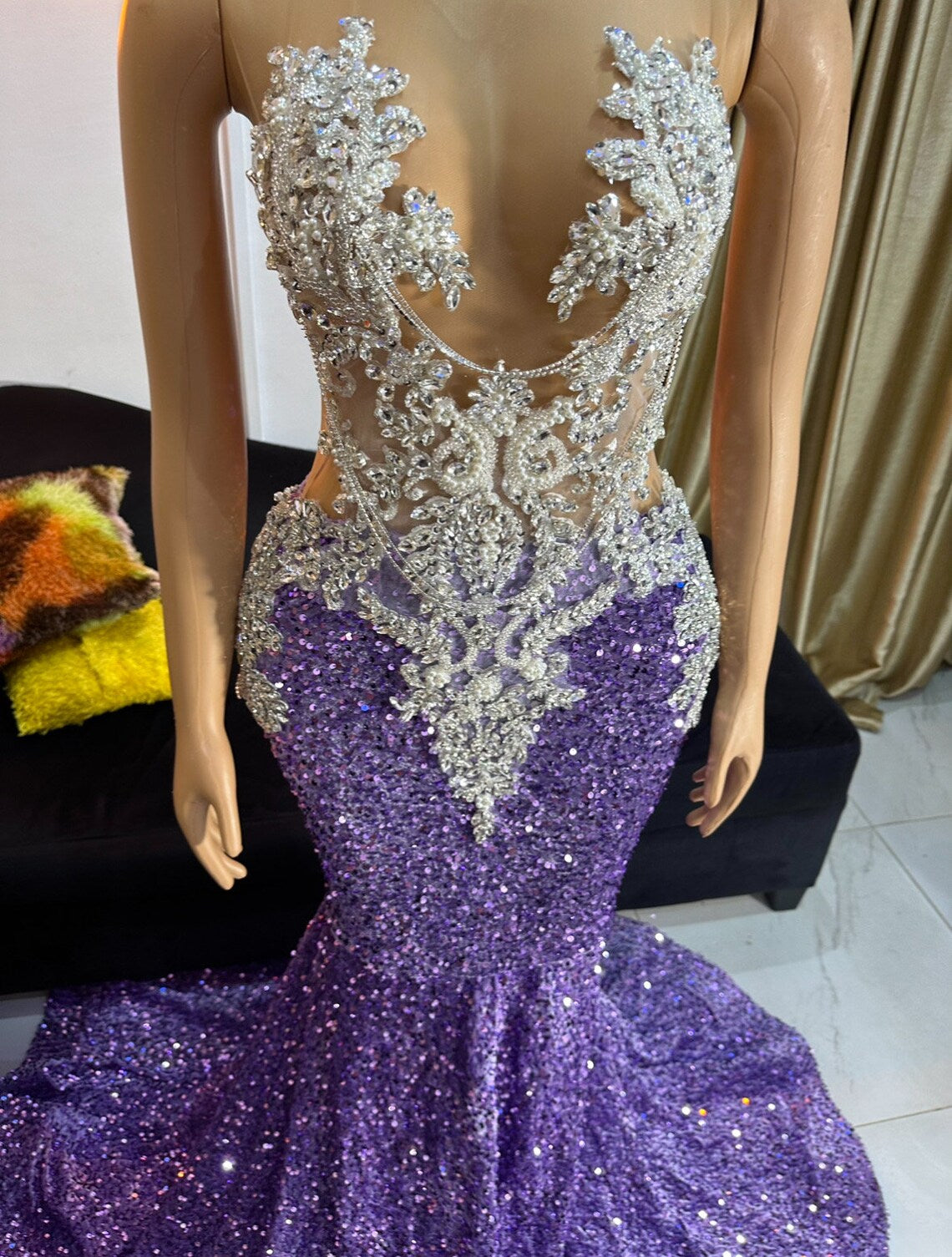 Mermaid icy sequin gown, lavender prom dress,women clothing,evening gown,party dress,African prom wedding dress,Reception dress