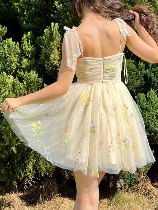 A Line Short Party Dress Flowers Homecoming Dress