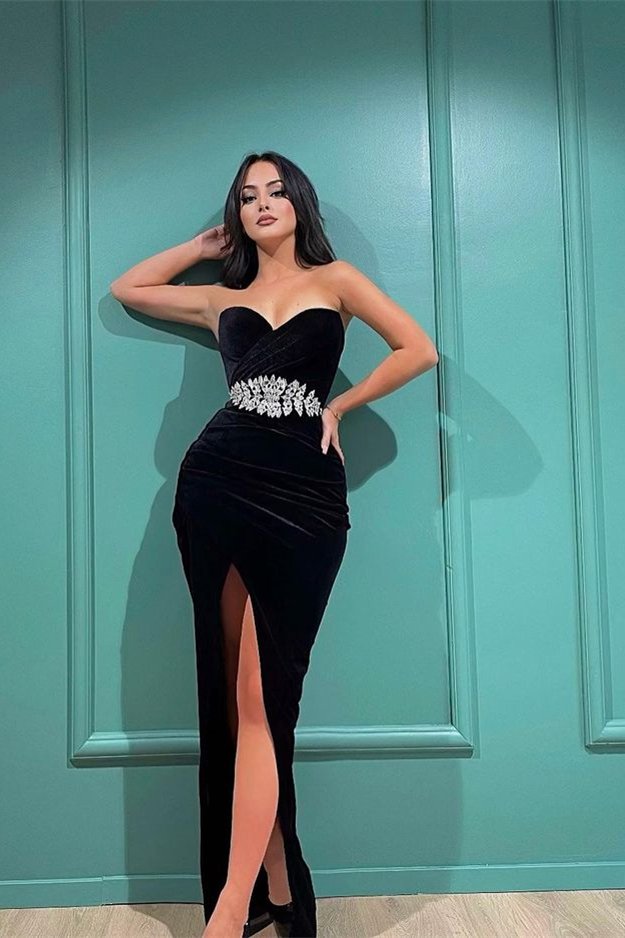 Elegant Black Sweetheart Mermaid Evening Dress Slit With Appliques